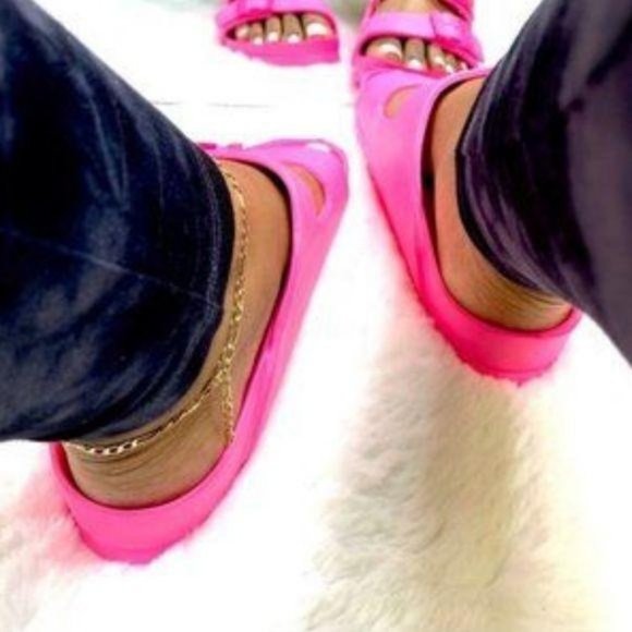 Neon Pink Comfy Double Buckle Sandals - Picture 7 of 9